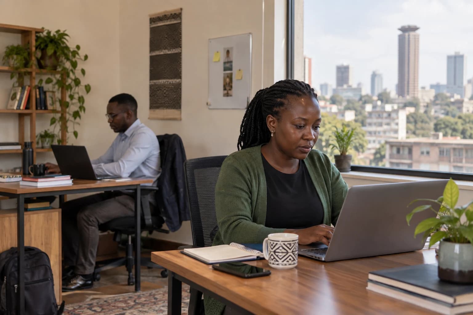 Generated scene of everyday work in a small Kenyan business office
