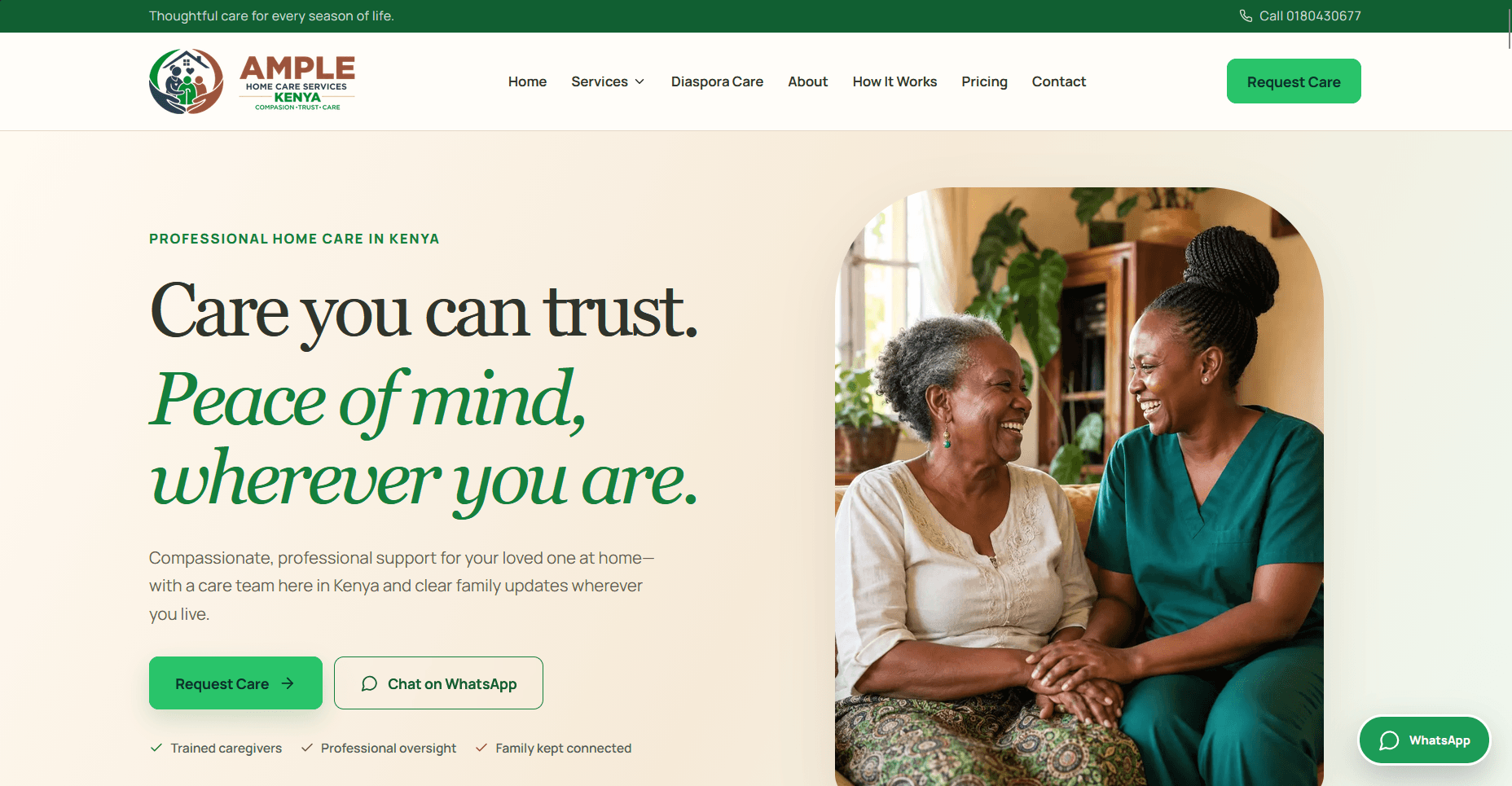 Ample Home Care website homepage
